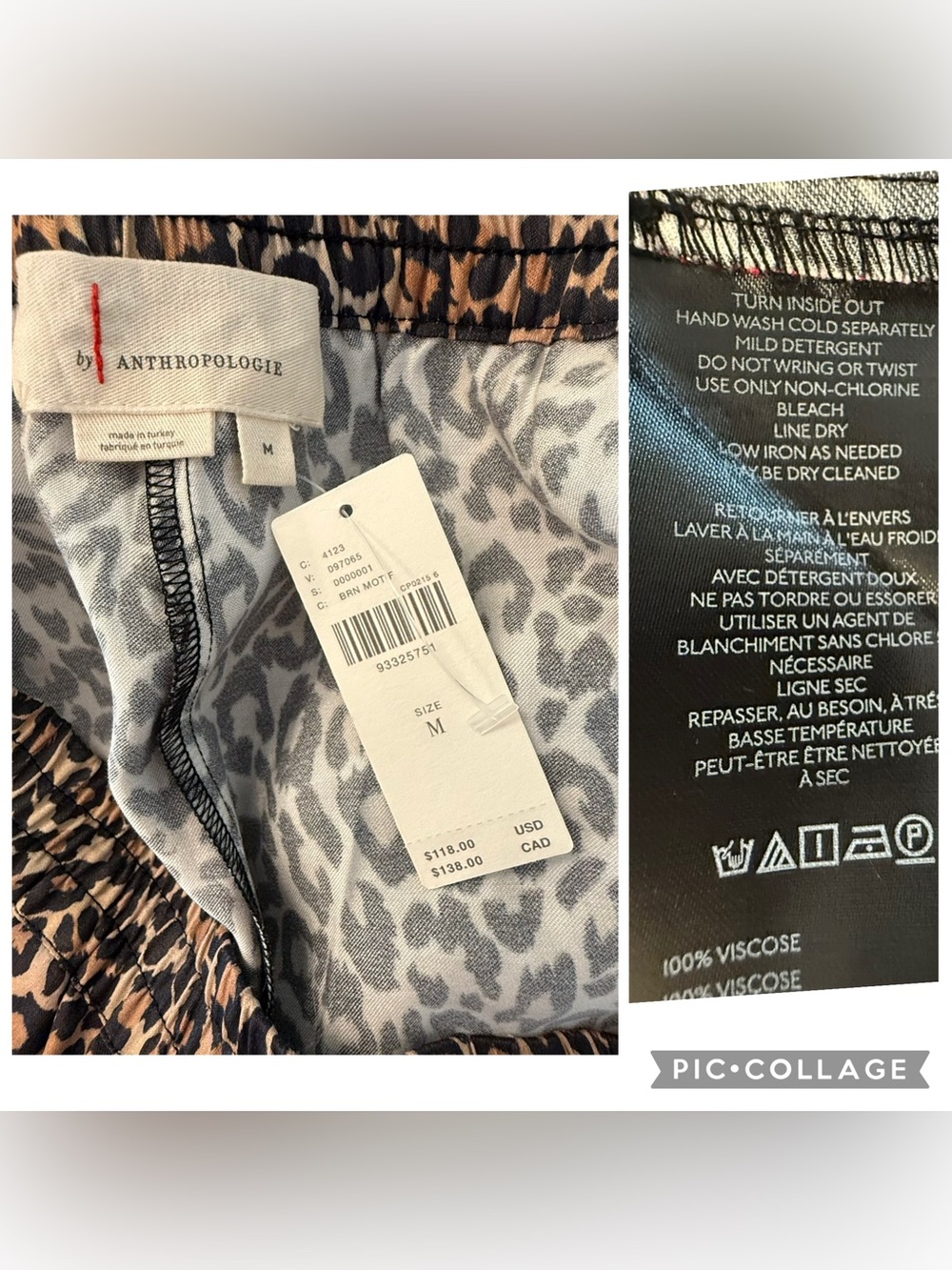 Anthropologie Leopard Pull-On Pants Wide Leg Tuxedo Stripe Fluid Satin Medium - Picture 10 of 13